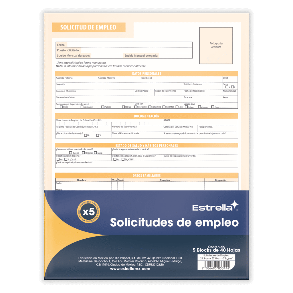 SOLICITUD DE EMPLEO ESTRELLA – PAQUETE