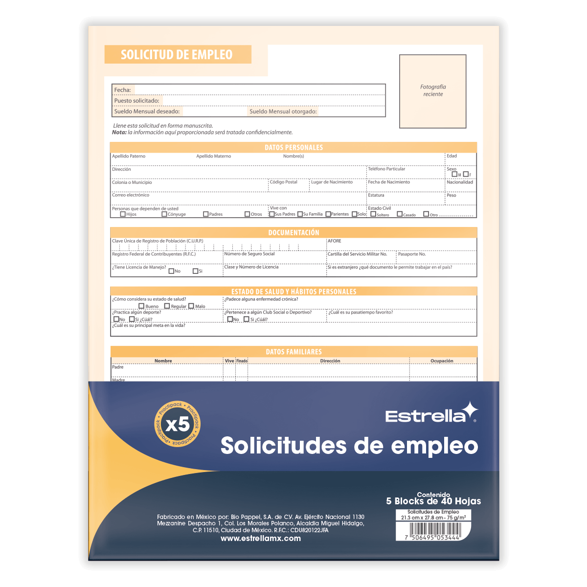 SOLICITUD DE EMPLEO ESTRELLA – PAQUETE